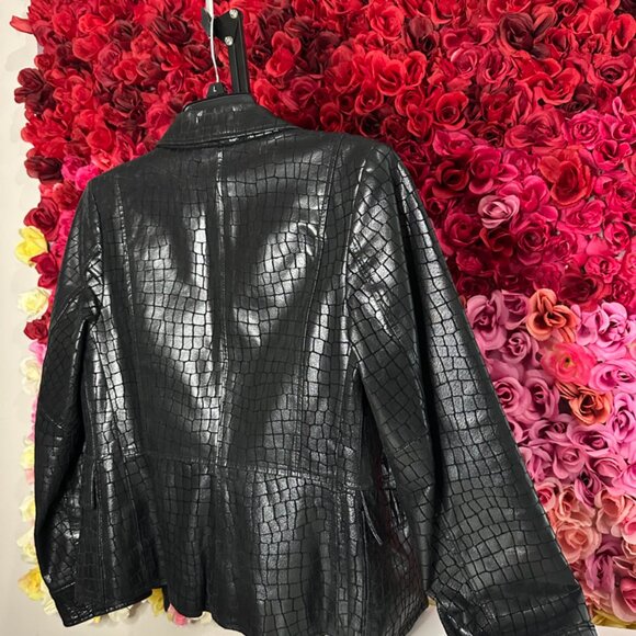 Neiman Marcus Exclusive Embossed - Women's Black Leather Jacket - Picture 4 of 4